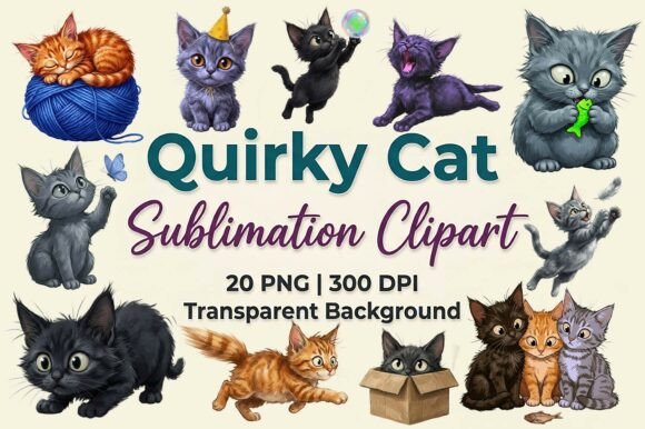 Download Quirky Cat Sublimation Clipart Bundle - Premium Resources