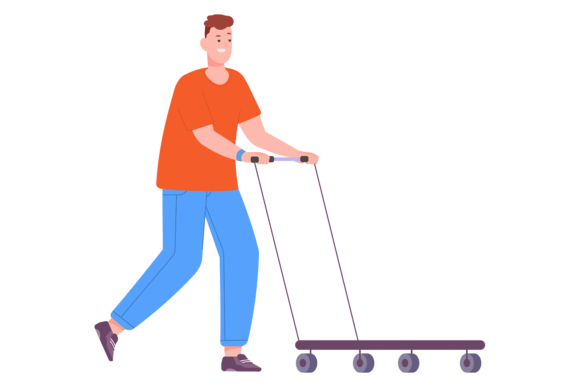 Download Man Pushing Cargo Cart. Warehouse Worker - Warehouse Collection