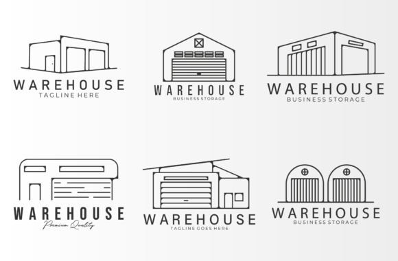 Download Set of Warehouse Line Art Logo Vector - Warehouse Collection