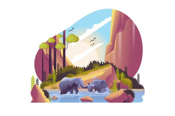 Download Elephants Chilling - Nature Illustration - Nature illustration Collection