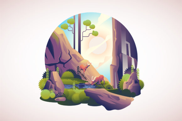 Download Deer with Beautiful Nature Illustration - Nature illustration Collection
