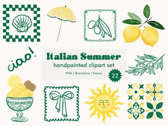 Download Italian Summer Mediterranean Clipart Set - Mediterranean clipart Collection